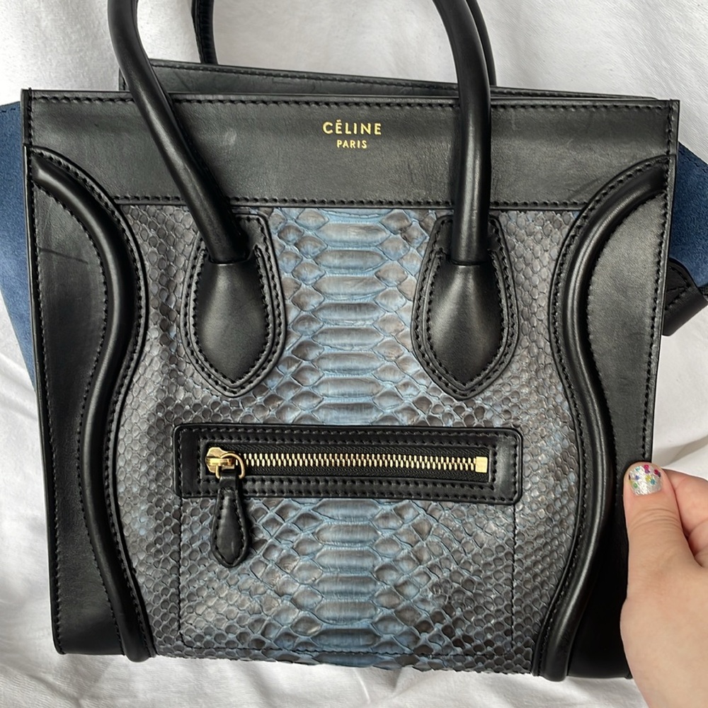 🚨CELINE PARIS🚨 Nano luggage tote // blue + black // python skin, leather, suede